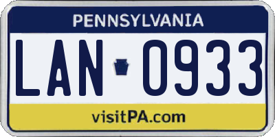 PA license plate LAN0933