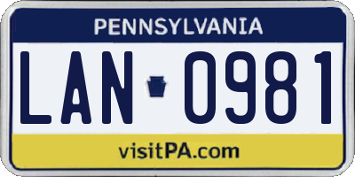 PA license plate LAN0981