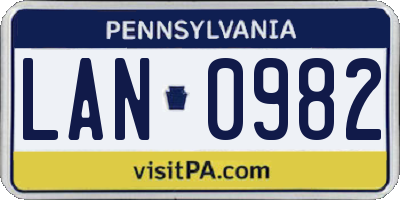 PA license plate LAN0982