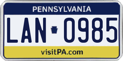 PA license plate LAN0985