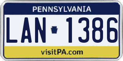 PA license plate LAN1386