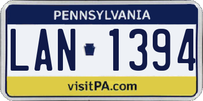 PA license plate LAN1394
