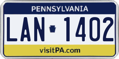 PA license plate LAN1402
