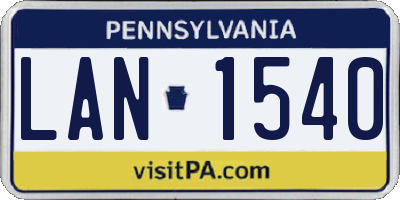 PA license plate LAN1540