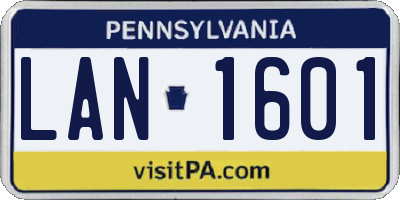 PA license plate LAN1601