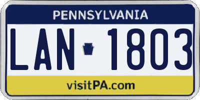 PA license plate LAN1803