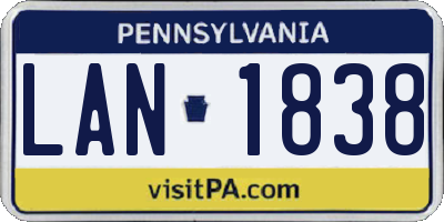 PA license plate LAN1838