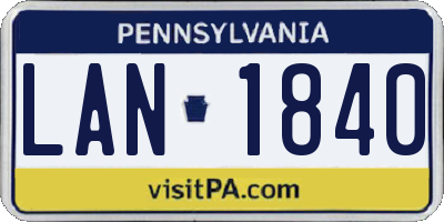 PA license plate LAN1840