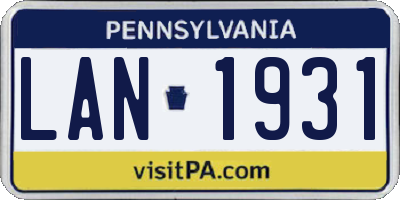 PA license plate LAN1931