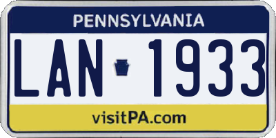 PA license plate LAN1933
