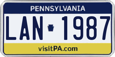 PA license plate LAN1987