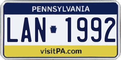 PA license plate LAN1992