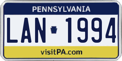 PA license plate LAN1994