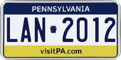 PA license plate LAN2012
