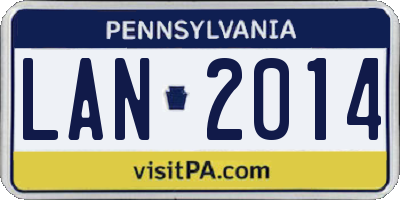 PA license plate LAN2014