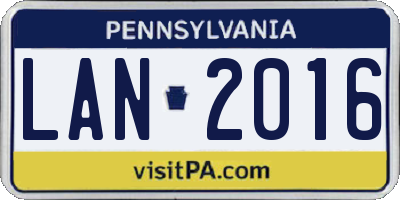 PA license plate LAN2016