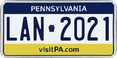 PA license plate LAN2021