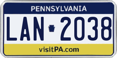 PA license plate LAN2038
