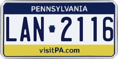 PA license plate LAN2116