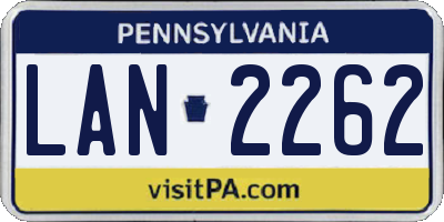 PA license plate LAN2262