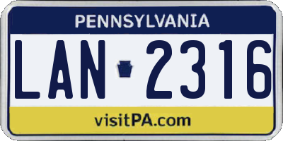 PA license plate LAN2316