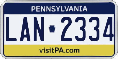 PA license plate LAN2334