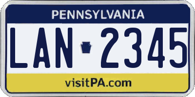PA license plate LAN2345