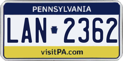PA license plate LAN2362