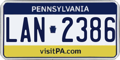 PA license plate LAN2386