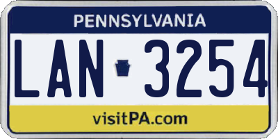 PA license plate LAN3254