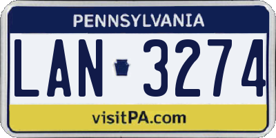 PA license plate LAN3274