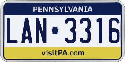PA license plate LAN3316