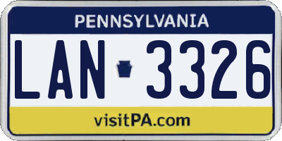 PA license plate LAN3326