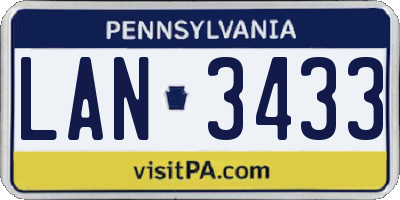 PA license plate LAN3433