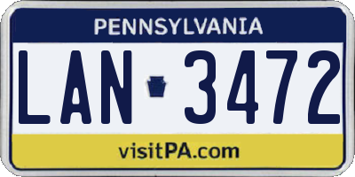 PA license plate LAN3472