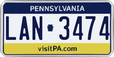 PA license plate LAN3474