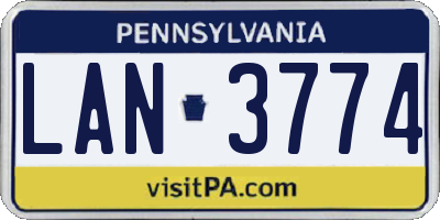 PA license plate LAN3774