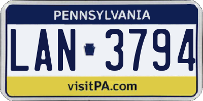 PA license plate LAN3794