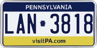 PA license plate LAN3818