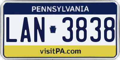 PA license plate LAN3838