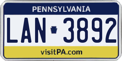 PA license plate LAN3892