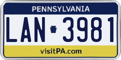 PA license plate LAN3981