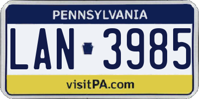 PA license plate LAN3985