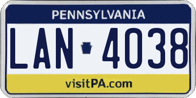PA license plate LAN4038