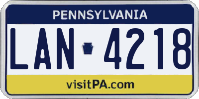 PA license plate LAN4218
