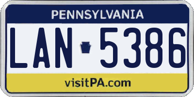 PA license plate LAN5386