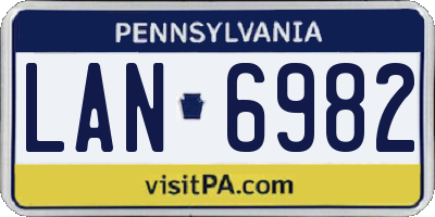 PA license plate LAN6982