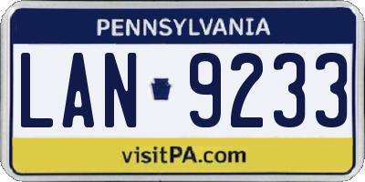 PA license plate LAN9233