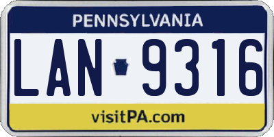 PA license plate LAN9316