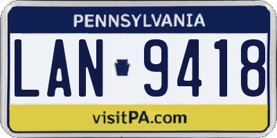 PA license plate LAN9418